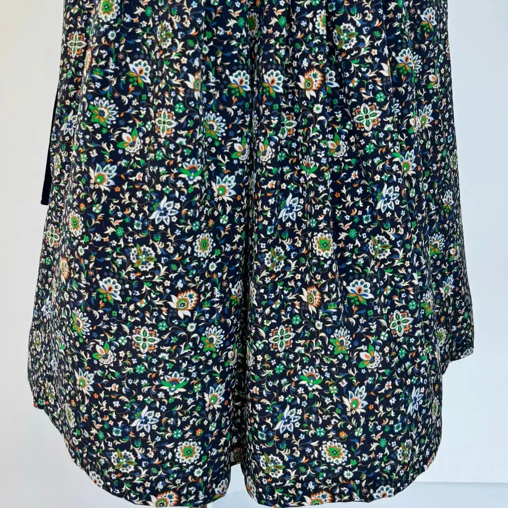 Tory Burch Silk Pleated Wrap Midi Skirt Navy Floral Multicolor Size 6